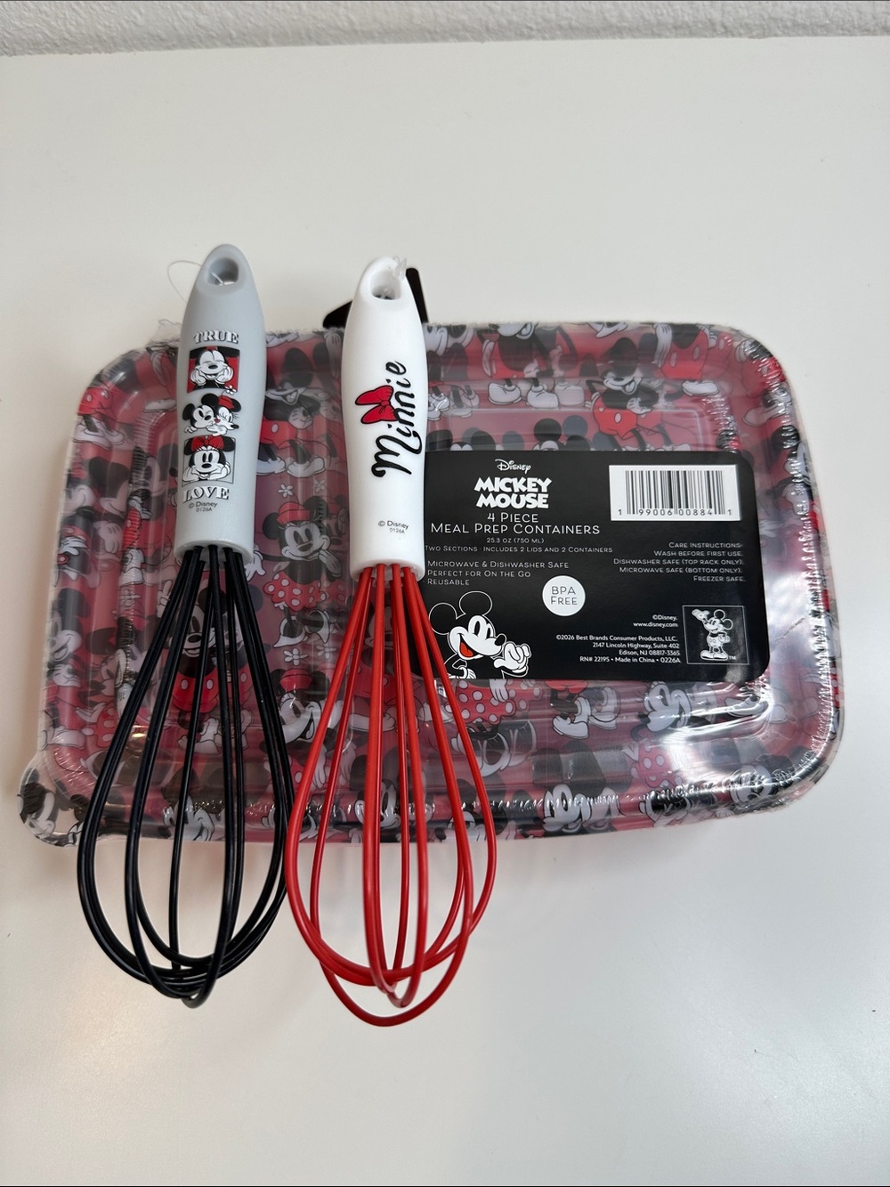 Disney Mickey Mouse Red and Black Silicone Whisks with Themed Meal Prep Tray